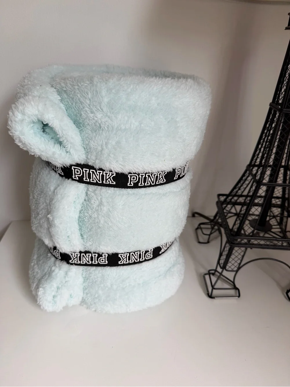 PINK Mint Green Plush Cozy Blanket with Branded Trim